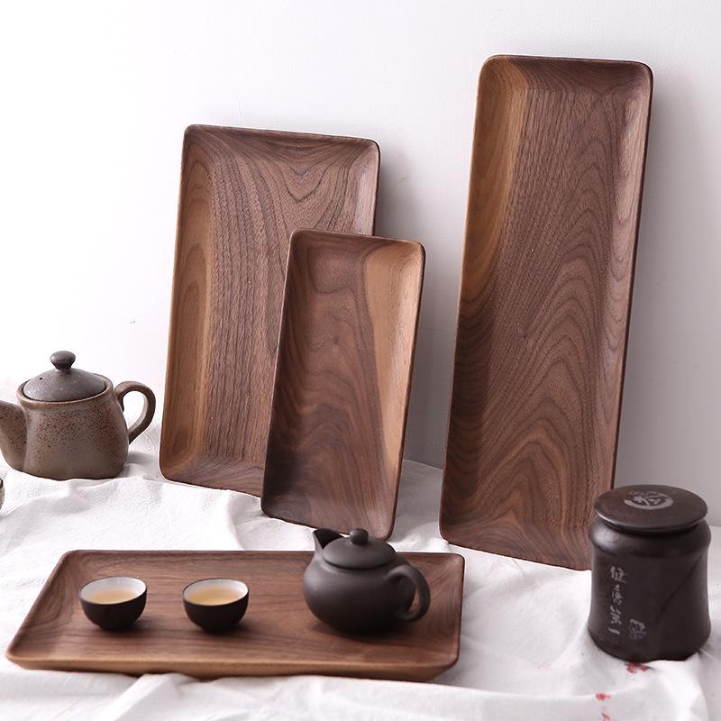 

Rectangle Black Walnut Wood Pan Plate Fruit Dishes Bread Wood Plate Saucer Tray Dessert Dinner