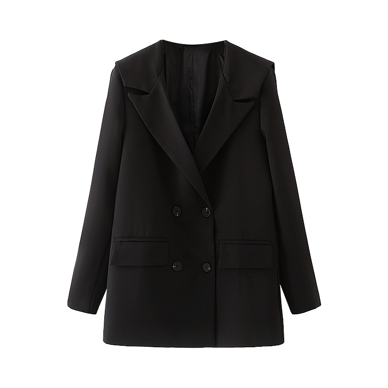 

2021 New Female Solid Black Blazers Fashion Double Ladies Breasted Polyester Streetwear Woman' Fancy Lady Jacket 4R0Y