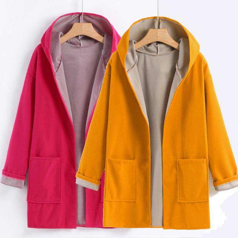 

Autumn Winter Women' Woolen Jacket Plus Size Fahion Coat Jacket Medium Long Large Size Loose Front Open Coats Chaqueta Mujer, Pink