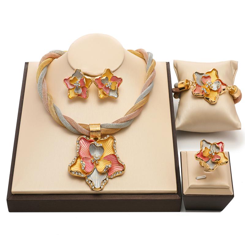

Earrings & Necklace 2021 Nigerian Wedding Woman Accessories Jewelry Set Wholesale Italian Bridal Dubai Design Gold, Silver