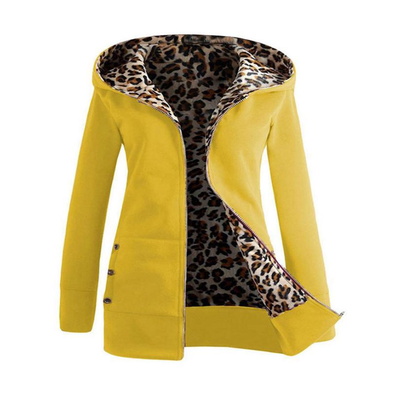 

Jacket Women Plus Thicker Leopard Zipper Coat Overcoat Outwear Female Jacket Woman Winter Keep warm Coats Female clothes, Gy