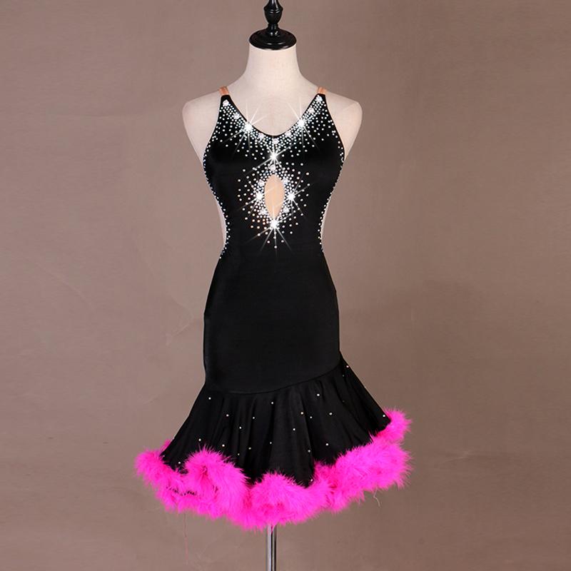 

2021 new women Professional ballroom Latin dance competition dress sexy backless pearl crystal rhinestone feather dress, White