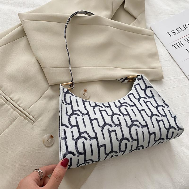 

Fashion Printed Women Shoulder Underarm Bag Simple Lady Travel PU Totes Handbags for Shopping Chains Women's Top-handle Bags, No chain-white