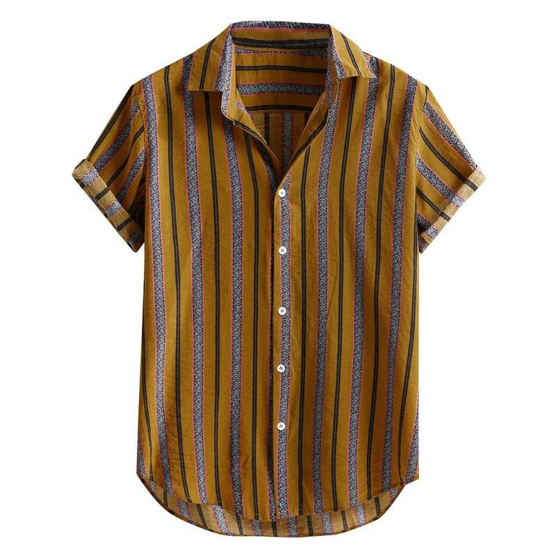 

Loose striped shirt short sleeved casual top for men male turn-down collar shirts