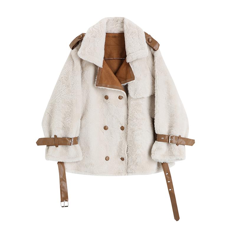 

Women' jacket oversize outwear short Lamb plush New Long Sleeve Loose Fit Jacket Fashion Tide Autumn winter 2021 339-A, Ivory