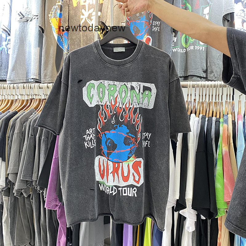 

men's t- shirt Gallerydept Gary dept fashion brand hole breaking loose short sleeve T-shirt hip hop rap wash old cross round neck, Old grey