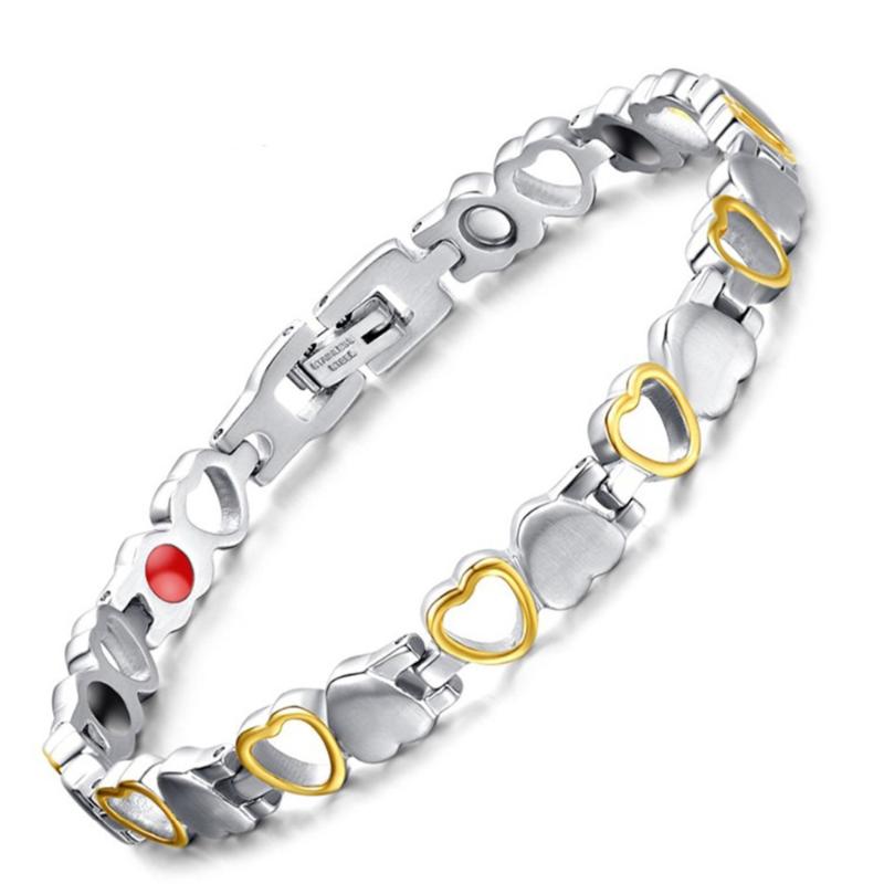 

Charming Crystal Gem Woman Bracelet Stainless Steel Health Energy Magnetic Gold Fashion Jewelry Lady Bracelets Gift for Girls