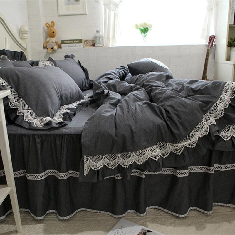 

New Antonia ruffle bedding set European Embroidery duvet cover elegant lace bed sheet bed skirt type quality bedspread linen1, No lace type