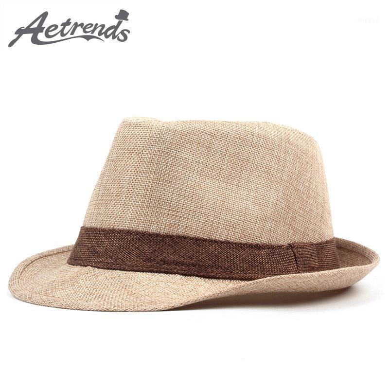 

Wide Brim Hats [AETRENDS] Summer Straw Jazz Cap Men Women Classic Panama Caps Fedoras Hat Z-63281, Khaki
