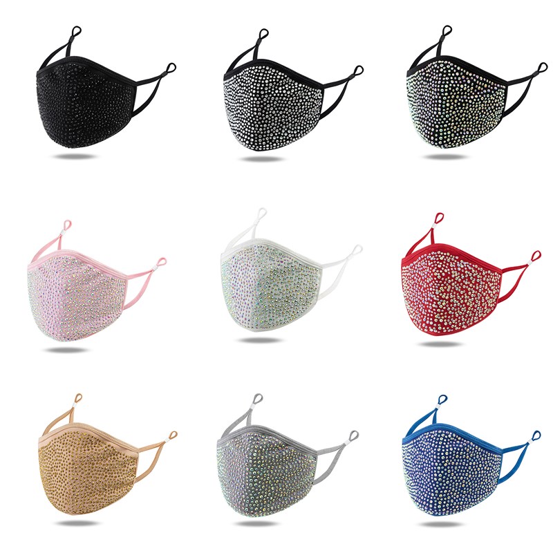 

Bling Rhinestone Face Masks Adjustable Ear Buckle Shining Crystal Diamond Breathable Washable Mouth Cover Anti Dust Mask