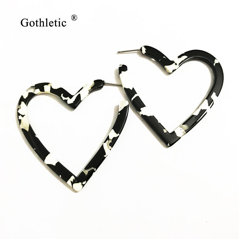 

Gothletic 50MM Acetic Acid Heart Hoop Earrings Resin Jewelry Wholesale 2020 New Hot Sale