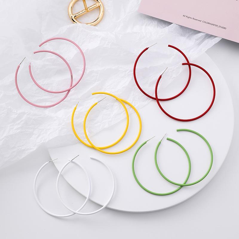 

Hoop & Huggie Simple Candy Color Big Round Earrings For Women Fashion Korean Jewelry Geometric Circle Party Bijoux Pendientes Gift ER163