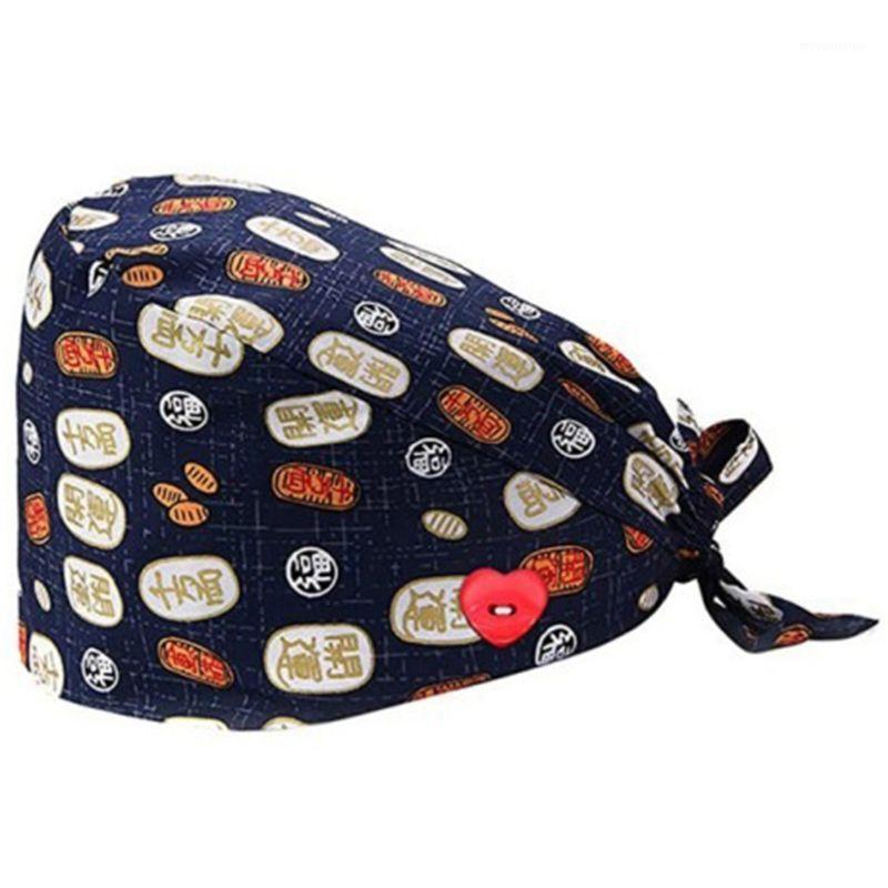 

Women Ethnic Paisley Buttons Scrub Cap wtih Holder Ties Protect Ears Work Bouffant Hat1