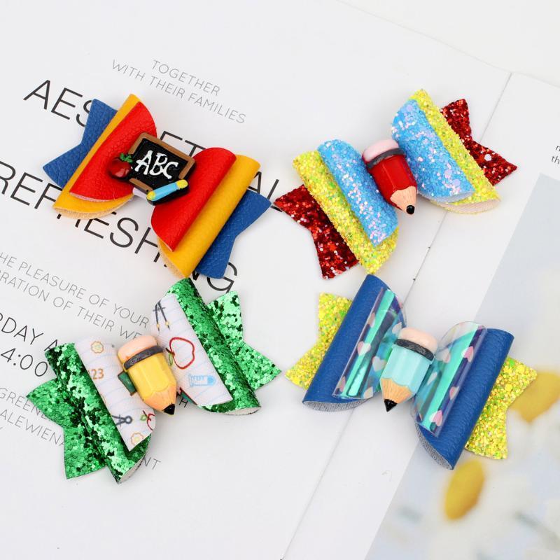 

12 Pcs/lot Back To School Hair Bows for Girls Handmade 3inch Glitter Hair Clips Student Accessories Barrettes for Kids1, 12pcs color f