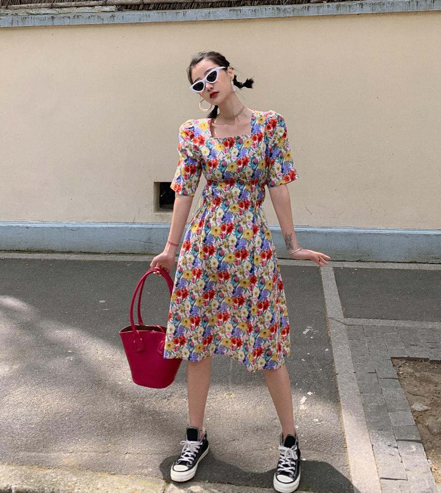

2021 New Chic Summer Women Lace Up Slim Midi Elegant Runway Es Vestido 89h6, Multi