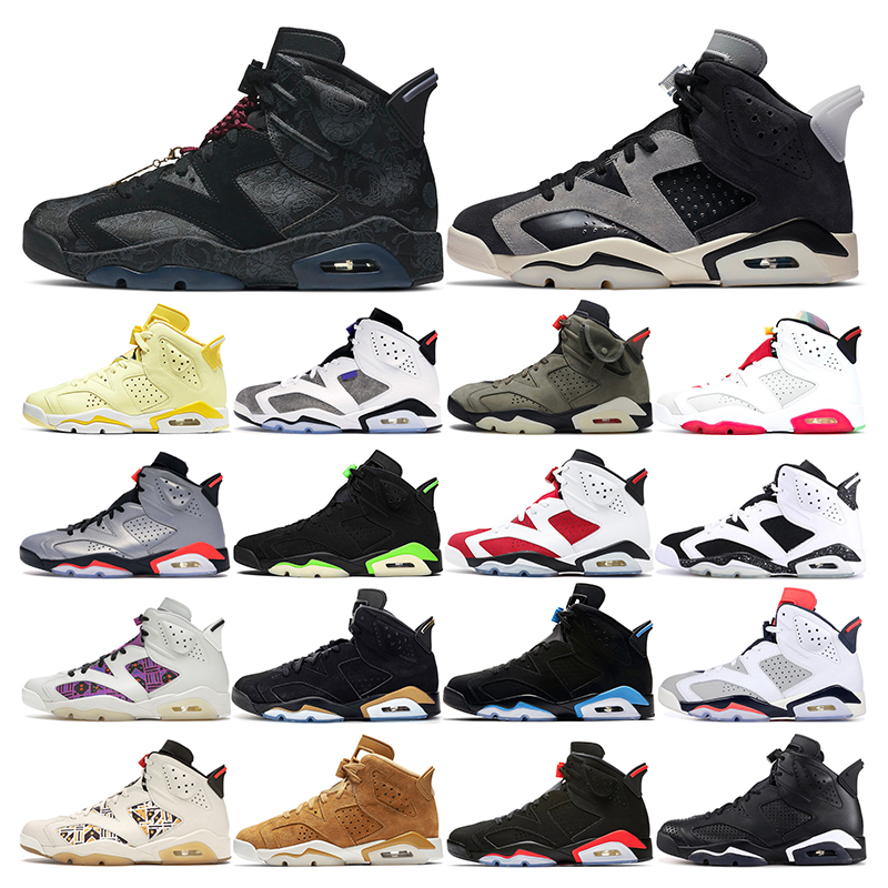 

mens basketball 6s outdoor sports shoes Hare infrared Floral Tech Chrome Sail Brown men trainer sneaker fashion Athletic, Electric green