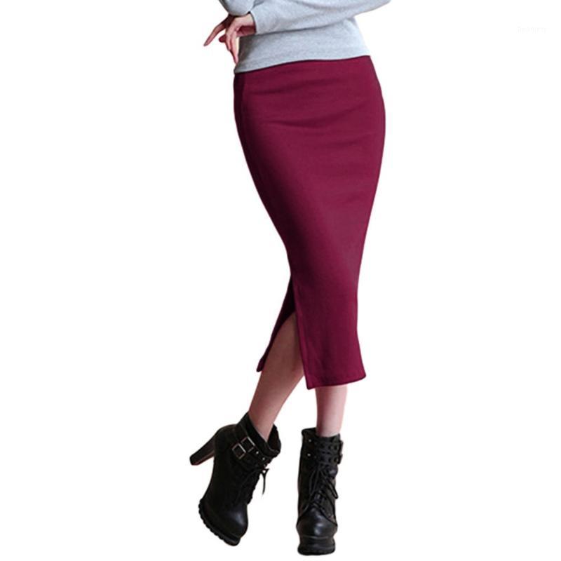 

Wholesale- Hot New Sexy Women Chic Pencil Skirts Office Look knitting Mid-Calf Solid Skirt Casual Slim Hip ladies skirts Saias Feminino1, 01