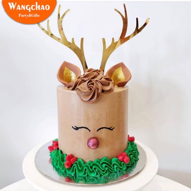 

New 2020 Acrylic Christmas Antler Cake Decoration Topper Wedding Happy Birthday Cake Topper Kids Girl Party Decoration Supplies1