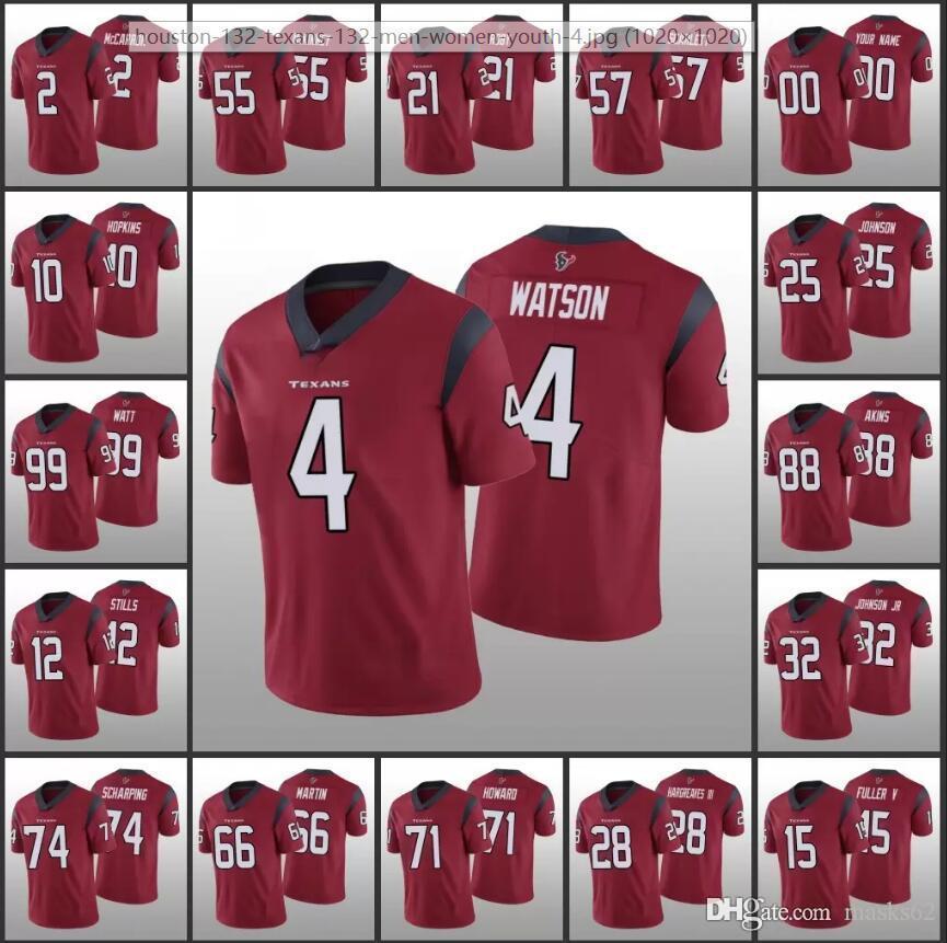 

Houston''s Texans's Football Jersey Men Women Youth Deshaun Watson J.J. Watt Will Fuller V Kenny Stills AJ McCarron Max Scharping Custo, Black;red