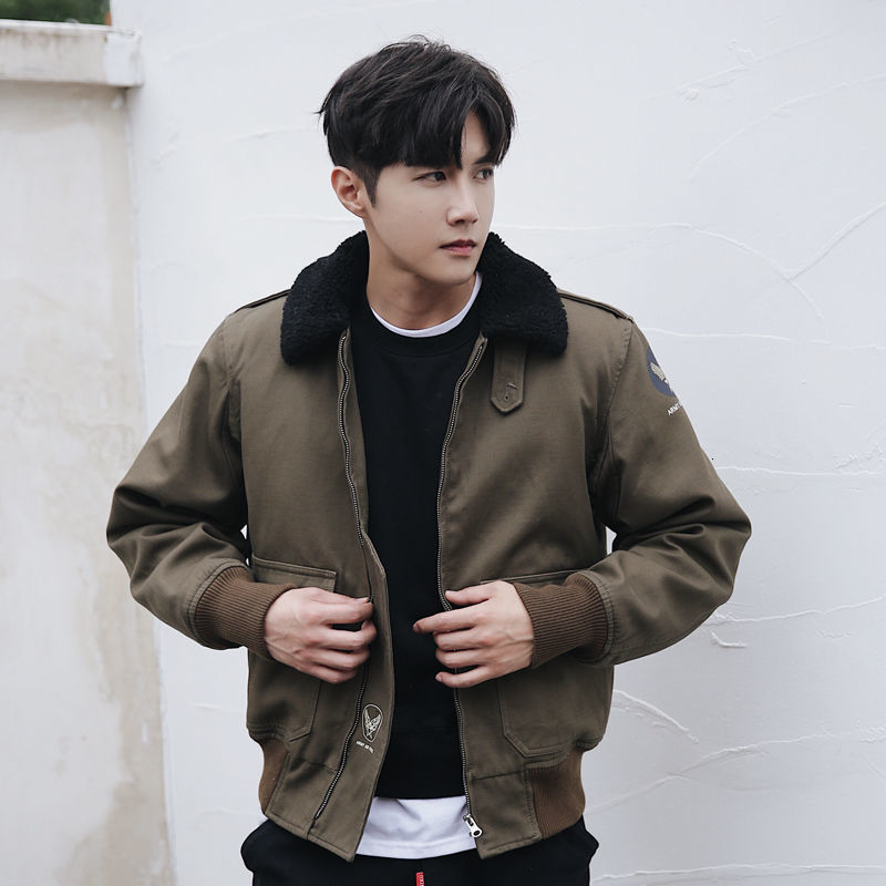 

Men's Autumn 2021 Thin New Lamb Long Hair Jacket Male Youth Wear 6PVF, Khaki.