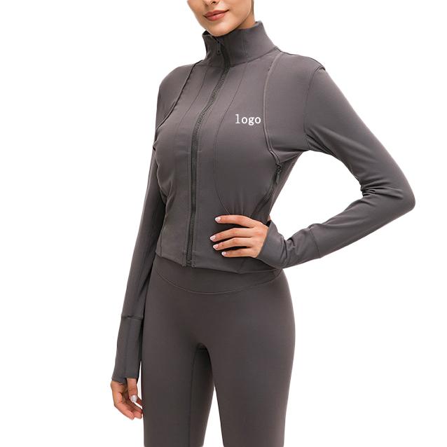 

Custom logo Womens Long Sleeve zipper Yoga Tops Thumb Hole Workout Shirts, Purple