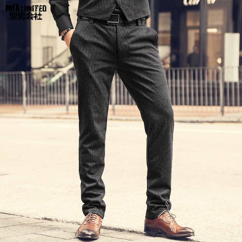 

2021 The New Autumn and Winter Men New Texture of Striped Wool Standard Vertical Casual European Style Button Fly Pants K571-2 M8ns