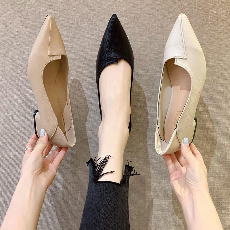 

EOEODOIT Spring Autumn Low Heels Shoes Pointed Toe Slip On Women Casual Comfy Leather Office Work Heels 3 CM1, Beige