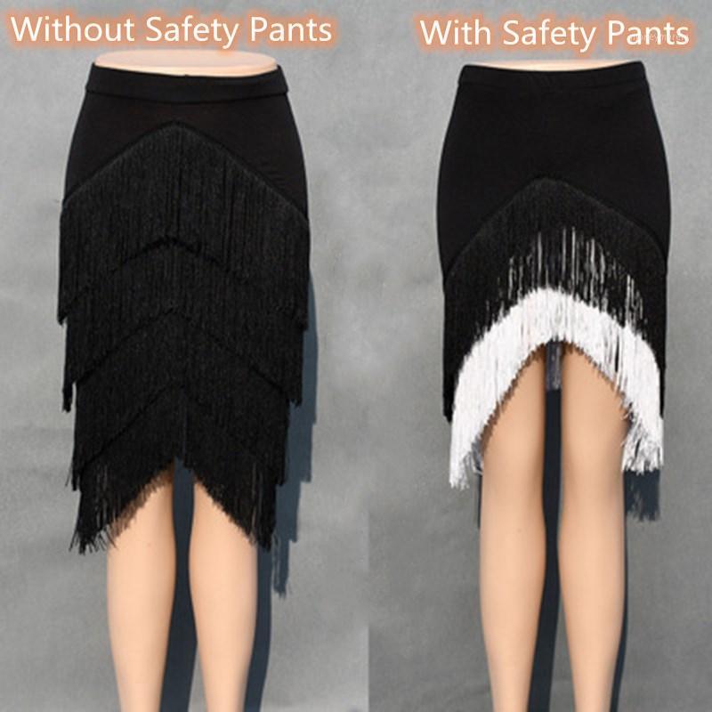 

Latin Dance Skirt for Adult Women's Fringed Tassel Black White Women's Latin Dance Skirt with Safety Pants1