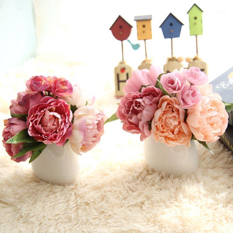 

1 bouquet 8 Heads Silk Artificial Flowers Peony Bridesmaid Bridal Bouquet Latex Artificial Flower For Party Wedding1, Beige