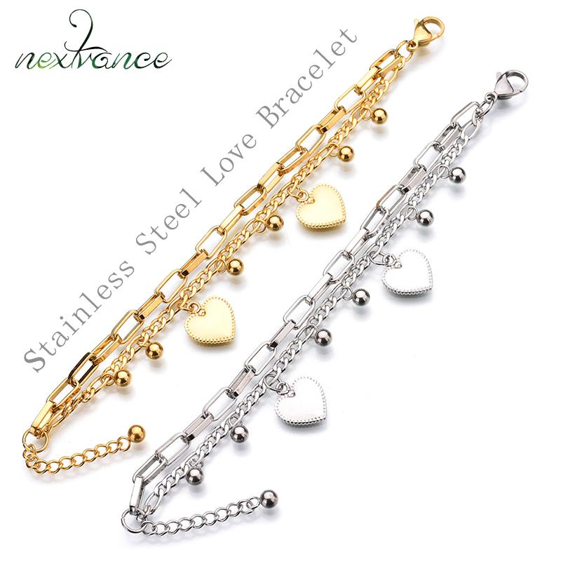 

Nextvance Heart Gold Link Chain Bracelet Trendy Multilayer Adjustable Bracelet for Valentines Day Gift Acero Inoxidable