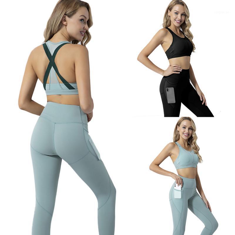 

Sports Bra Women's Yoga Sets Women Yoga Set Gym Pants With Pockets Leggings Sports Bra Running Workout Suit1, 01 set light green