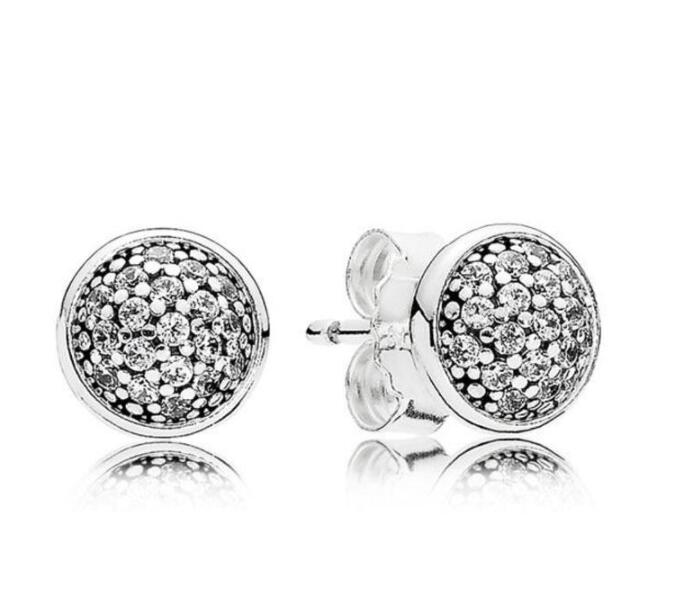 

Genuine 925 Silver Diamond Stud Earrings Round Earrings ZD Luxury Designer Pandora Style with Original Box