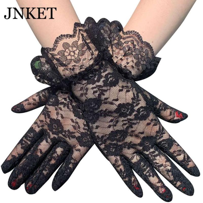 

Five Fingers Gloves JNKET Summer Women's Lace Full Finger Short Anti-UV Cycling