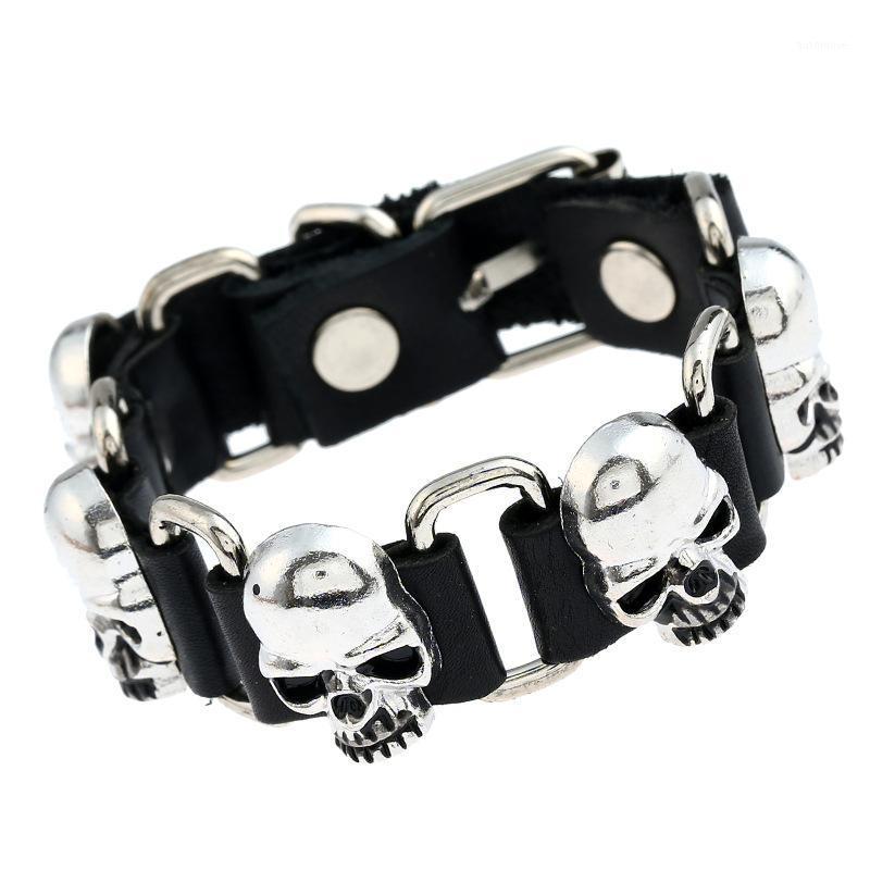 

Punk Gothic Men Jewelry Metal Skull Charm Genuine Leather Bracelet Belt Buckle Skeleton Bangle Vintage Fashion HiphopWristbands1