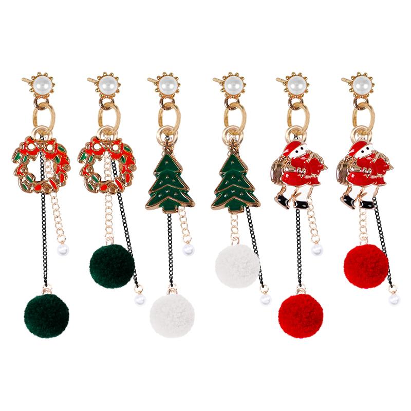 

Dangle & Chandelier Ladies Jewelry Pearl Earrings Christmas Santa Claus Garland Tree Asymmetrical Plush Ball Pendant Charm Female Jewellery