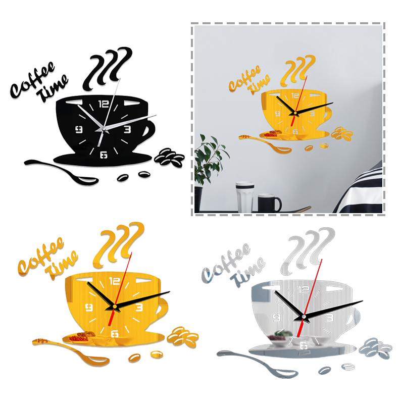 

Mute Adhesive Acrylic Cup Shape Self-adhesive Water & Steam Resistant Sticker Gift 3D Coffee Modern Wall Clock Numerals Kitchen