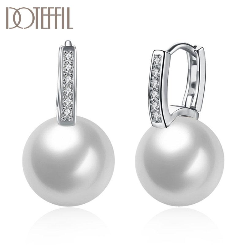

DOTEFFIL 925 Sterling Silver/18K Gold Pearl Zircon Earrings For Women Jewelry Fashion Wedding Engagement Party Gift