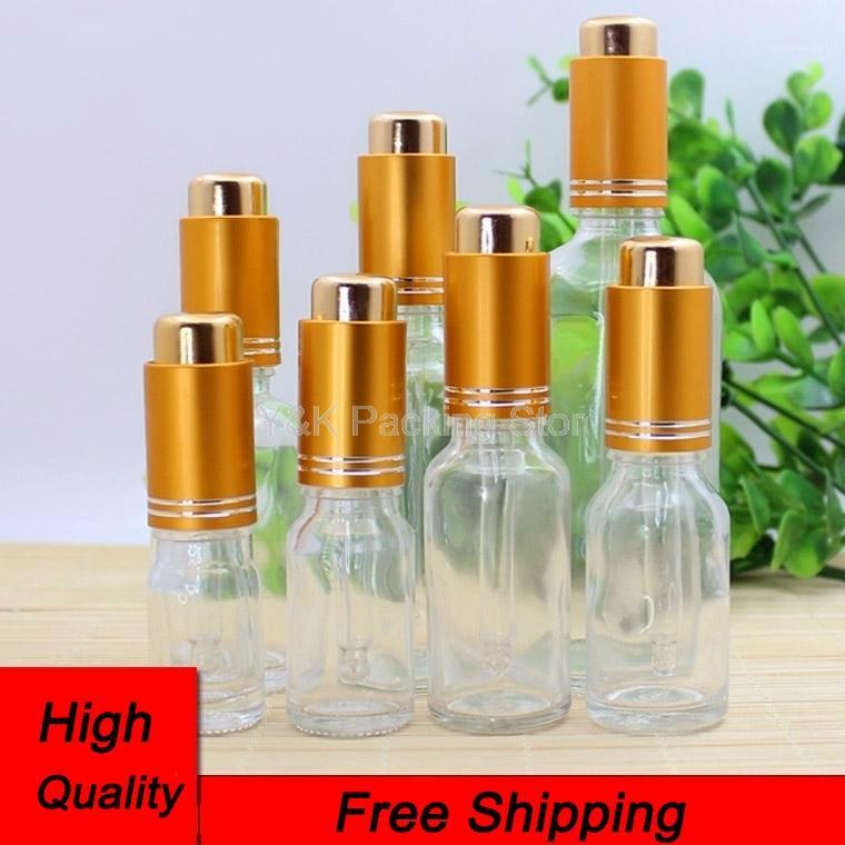 

5ml,10ml,15ml,20ml,30ml,50ml,100ml Glass Dropper bottles,Gold cap,Empty Clear essential oil bottle cosmetic packing container1