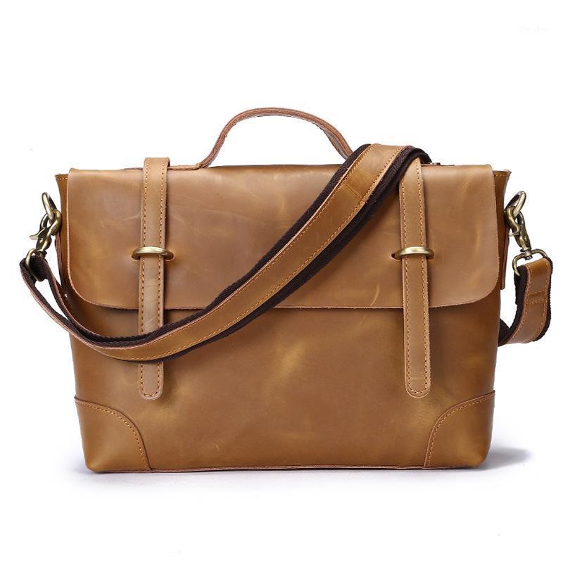 

Men's Genuine Leather Shoulder Bag Handbag Satchel Vintage Briefcase1, Brown trumpet