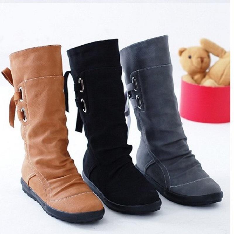 

Large size in Europe and the United States in high boots women autumn winter new flat thermal leisure women's boots1, Black