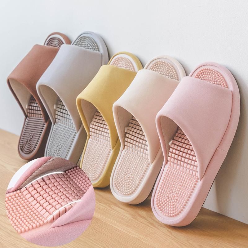 

Indoor Non-slip Thick Bottom 3D Acupoint Massage Slippers for Men Women 2020 Cotton&linen Heighten chic designers platform Shoes1, Yellow