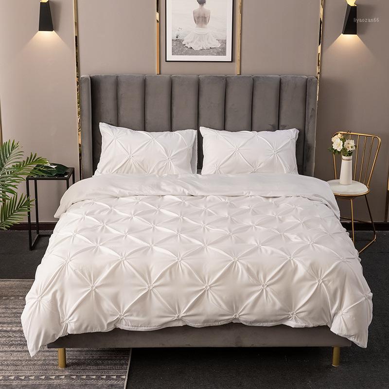 

40Luxury Pinch Pleat Bedding Set Cotton King Size Bedroom Comforter Set Super Soft Bedcloths Duvet Cover 3 Pcs1, Black