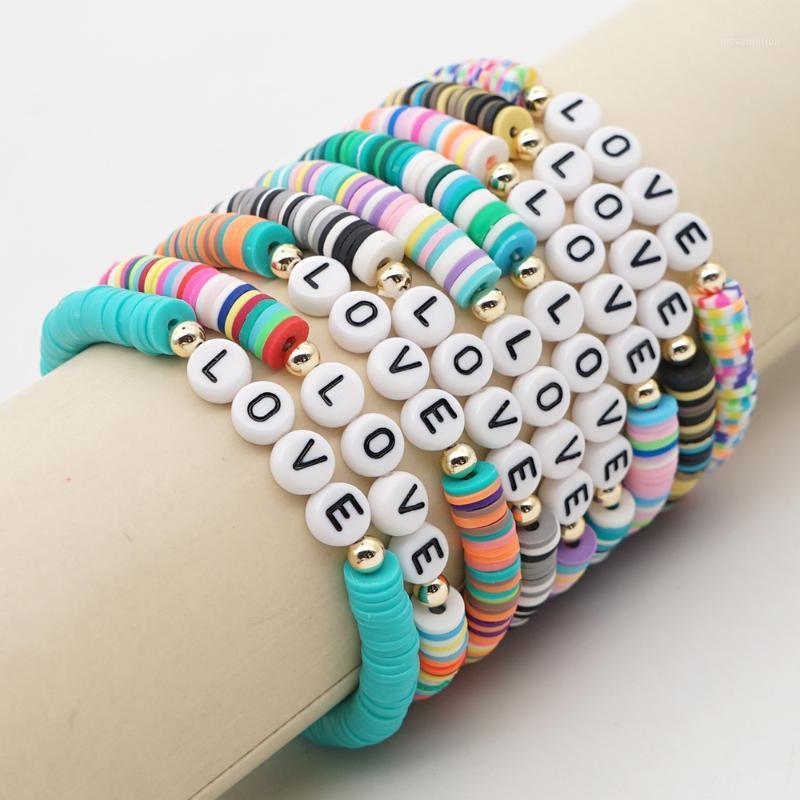 

KSRA Bohemia Initial Letter Love Polymer Clay Bracelet For Women Handmade Rainbow Beads Bracelets Female Boho Jewelry 2020 New1