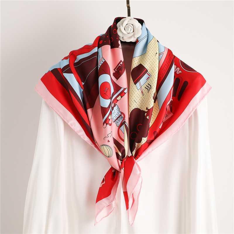 

2020 Design Silk Women Neck Scarf Shawls Lady Hijab Wraps 90cm Square Foulard Bandana Female Print Neckerchief1