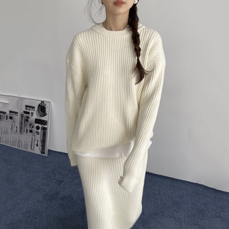 

2021 New Minimum Female Sweaters Define a Solid Neck-neck Standard Knitted-neck Neck Pullover Mid-calf Waist Skirt Autumn 4ZEW, Gray.