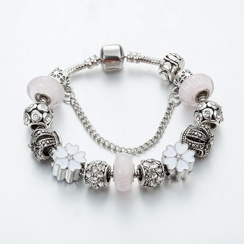 

ANNAPAER Crystal Crown Beads Silver Plated Charm Bracelet For Women With White Crystal Fine Bracelet Jewelry Gift B16146