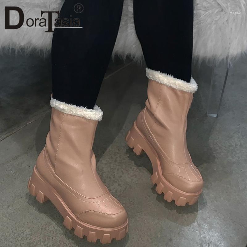 

Big Size 35-43 New INS Hot Ladies Winter Snow Boots Fashion Platform Warm Fur Boots Women Chunky Heels Thick Plush Shoes Woman1, White
