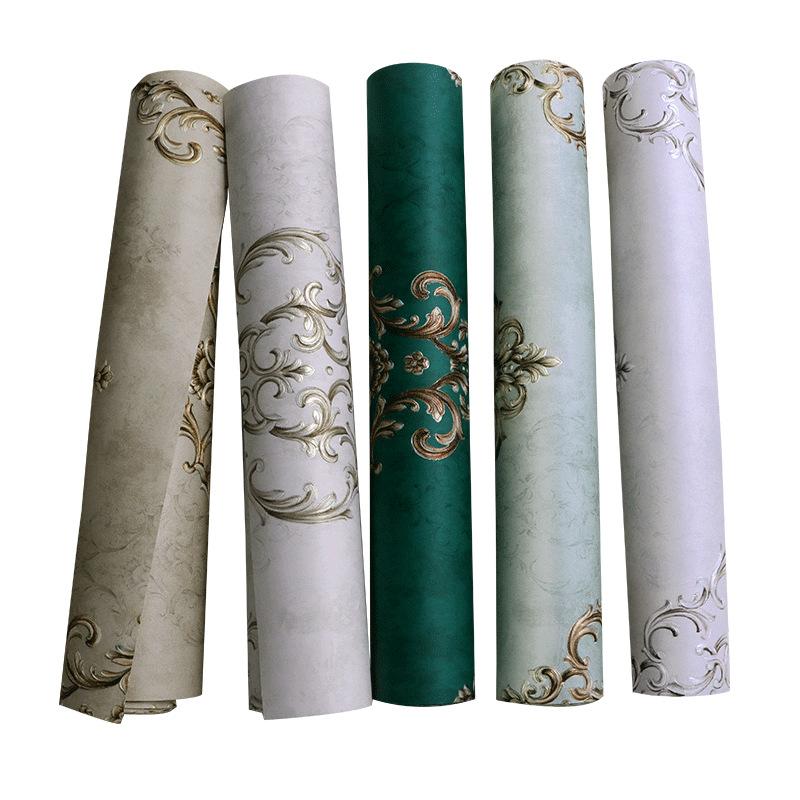 

European 3 D 3D luxury wallpaper Damascus warm fresh non-woven high-grade background paper Peacock Green, Burgundy
