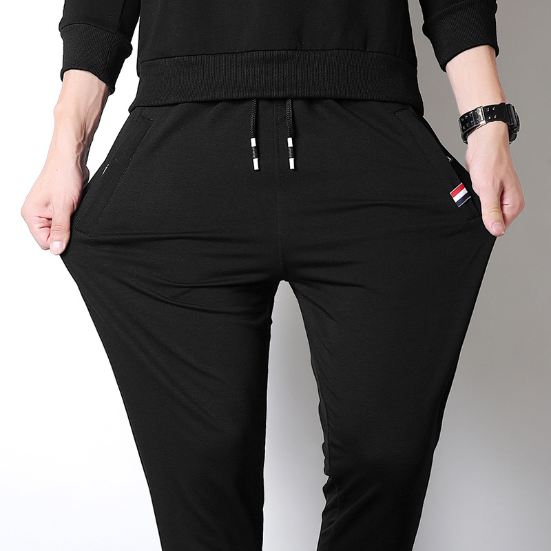 

2021 New Men's Cotton Spring Sweatpants Jogger with Elastic Waistline Waistband Quality Manly Pants Homme 619 NT1E, Black