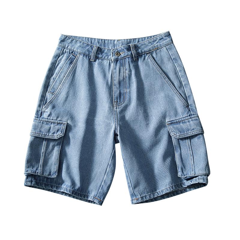 

2020 Summer Style Loose Baggy Denim Short Men Jeans Fashion Streetwear Hip Hop Cargo Shorts Pocket Bermuda Male Blue LBZ100, As pic